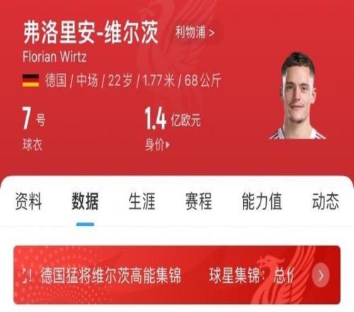 首球何时到来维尔茨今夏1.36亿欧加盟利物浦，出战7场0球1助