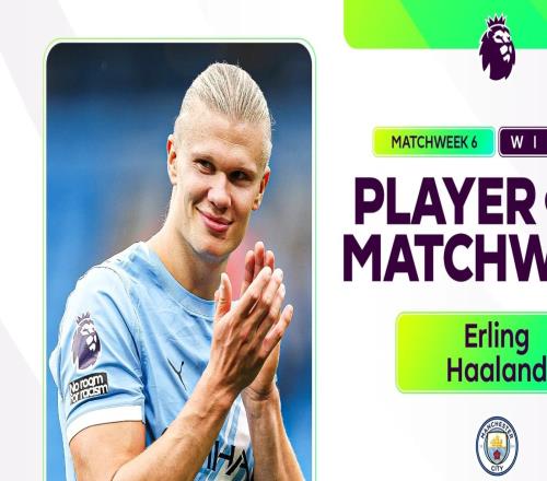 两射一传助曼城大胜，官方：哈兰德当选英超第6轮最佳球员