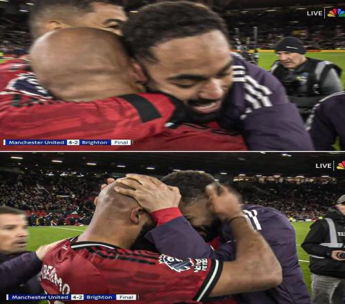 难言激动之情,赛后库尼亚和姆伯莫在场上拥抱了许久