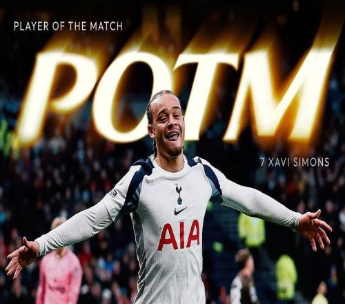 1射1传，哈维西蒙斯当选热刺20布伦特福德一役队内最佳球员