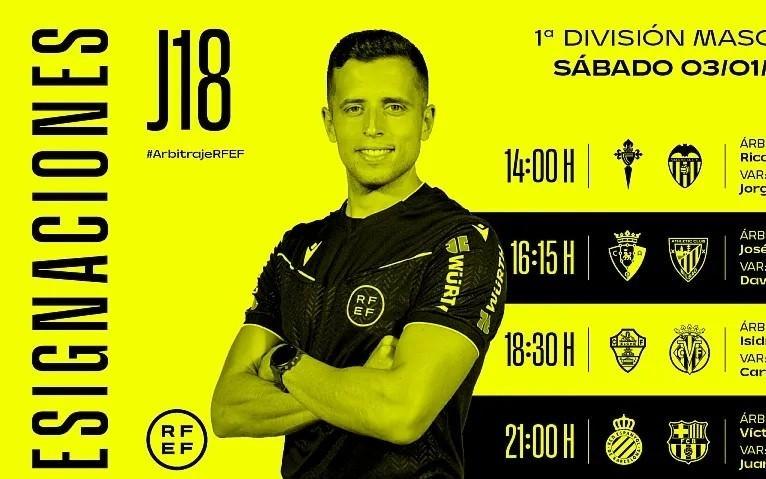 西甲第18轮第2比赛日裁判：加西亚执法巴萨客战西班牙人