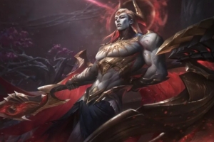 新暗裔英雄亚恒原画及局内建模：黑红金为主色调，手持大刀