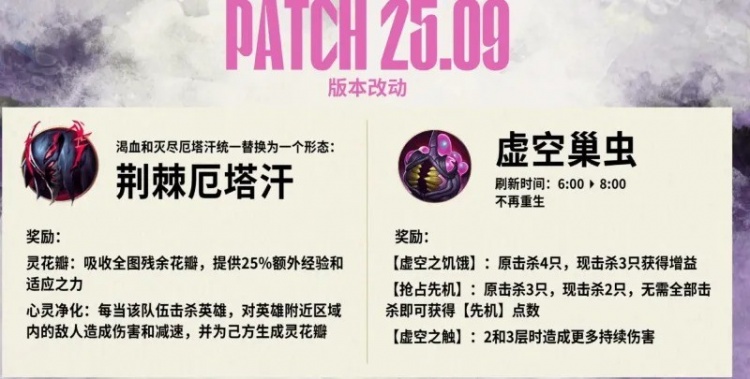 LPL进入25.09版本:厄塔汗只有荆棘形态,虚空巣虫仅刷新1次