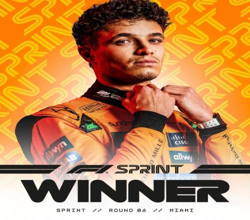 F1迈阿密站冲刺赛:诺里斯夺冠汉密尔顿第3,维斯塔潘第17