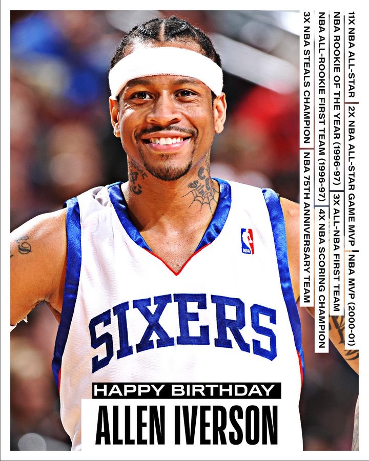 3次一阵&4届得分王&11届全明星&01年MVP!艾弗森50岁生日快乐