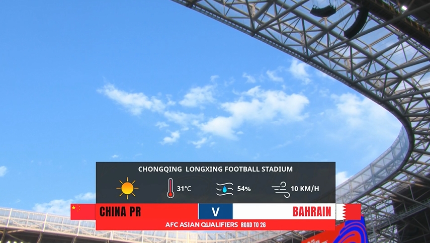 正值盛夏!国足主场重庆龙兴足球场气温31,湿度54%