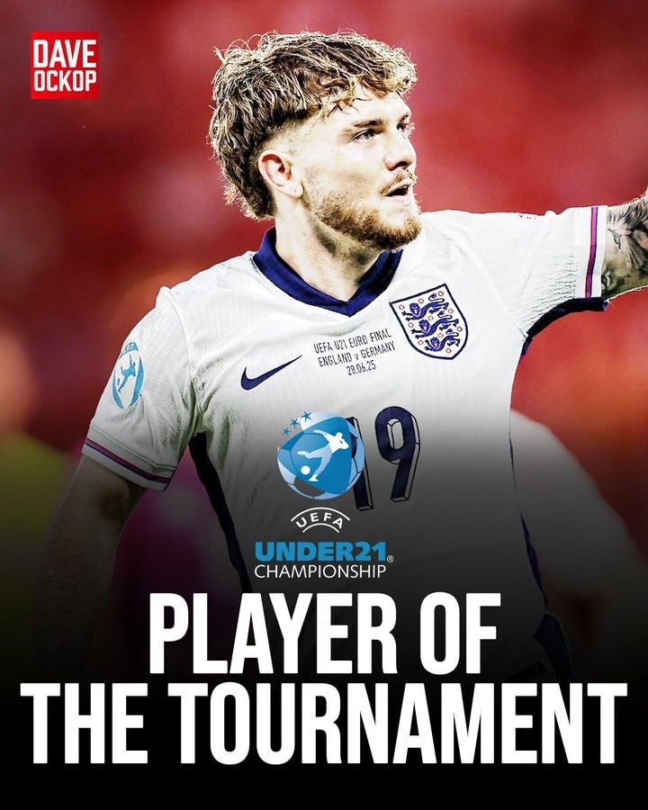 当选U21欧洲杯赛事MVP!埃利奥特是英格兰历史第3人