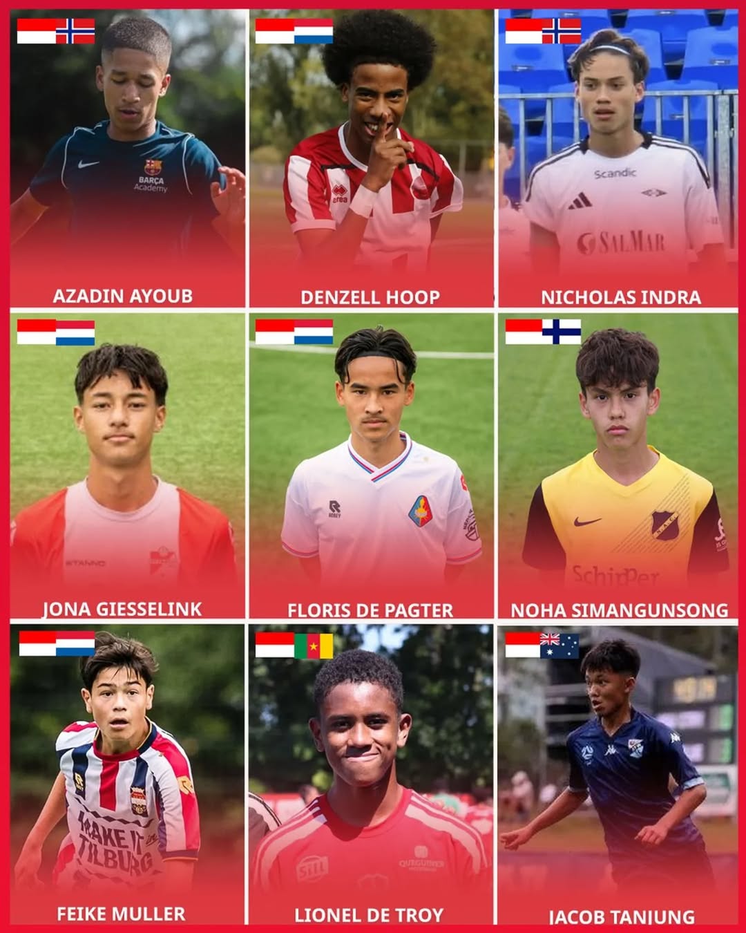 备战U17世界杯!印尼U17召入多达9名双国籍球员,全部效力海外