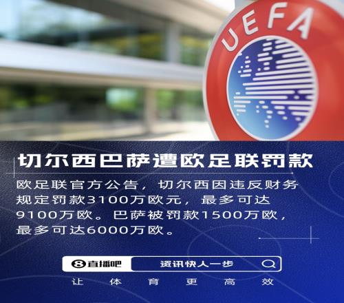 官方:切尔西财务违规被欧足联罚款3100万欧元,巴萨被罚1500万欧