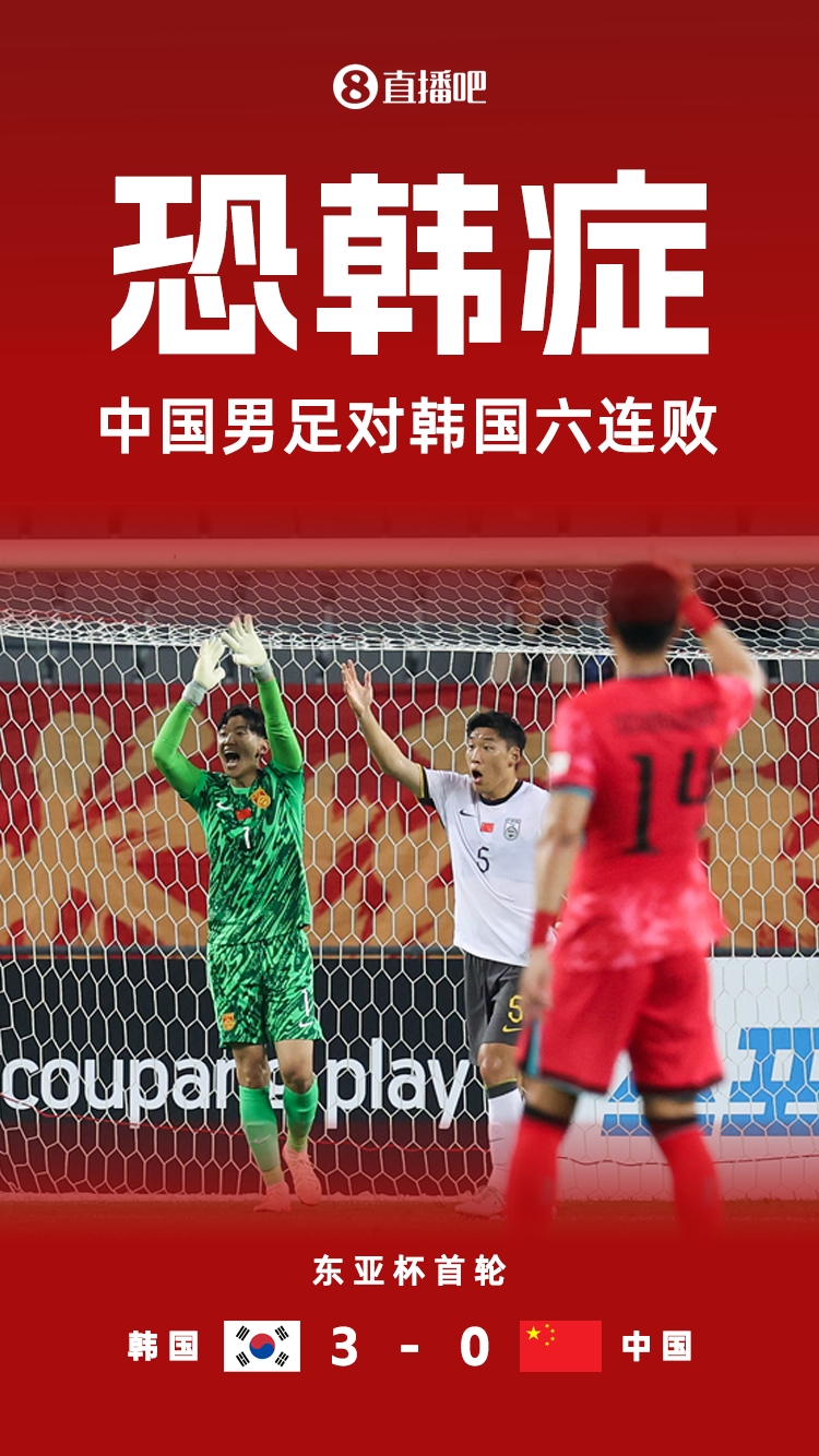 丢13球1球不进!国足遭遇对韩国6连败,上一次取胜是8年前世预赛