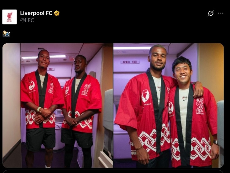 利物浦抵达东京参加友谊赛,日航向全队赠送日本传统服饰