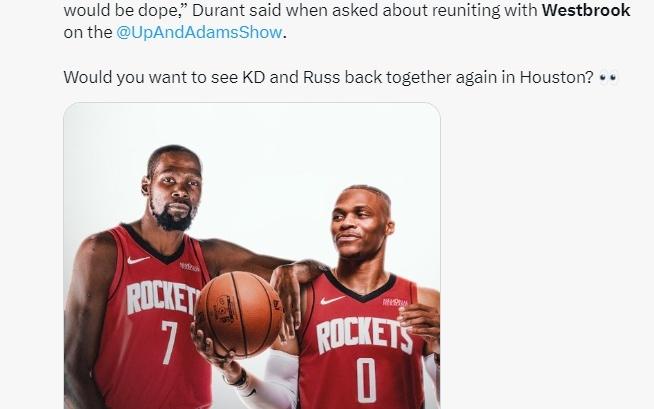 KD表态愿与威少重聚：但我做不了主！答