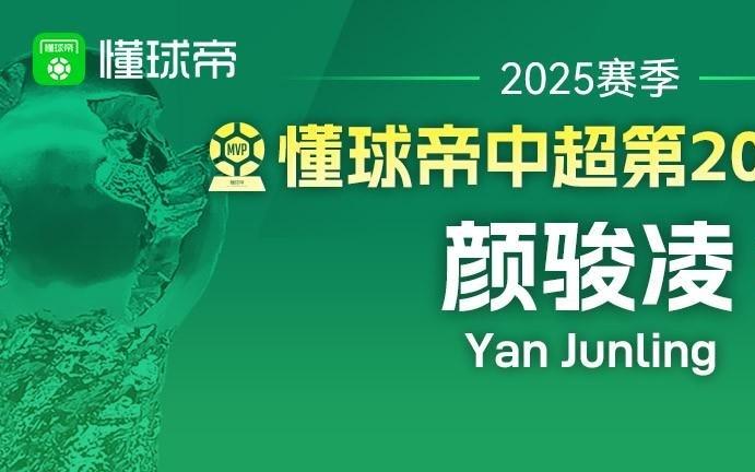 懂球帝2025赛季中超第20轮MVP：颜骏