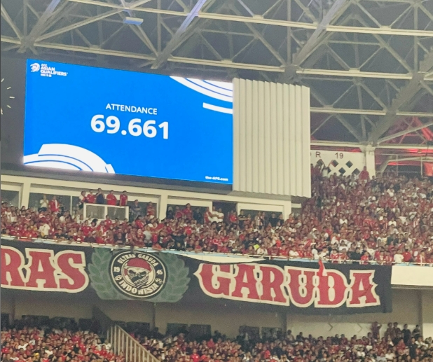 现场座无虚席！今天国足vs印尼现场共69661人！