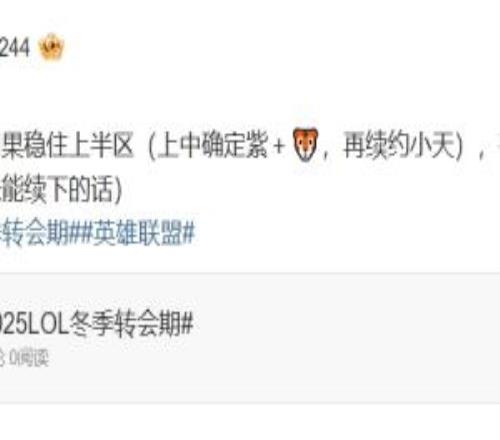 爆料人：WBG上中确定紫，再续约小天有意补强竞拍gala