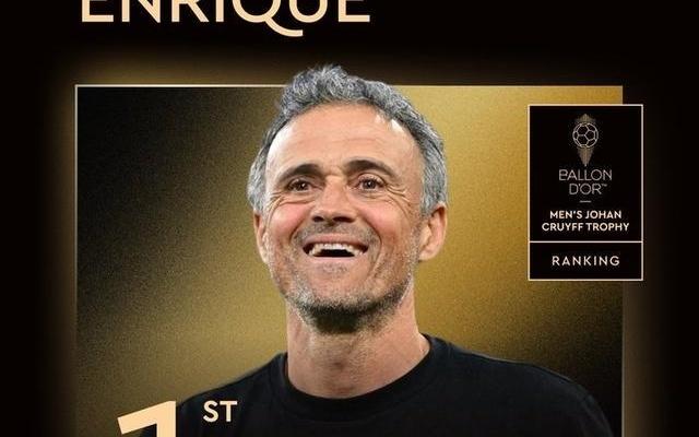 实至名归！官方：恩里克获克鲁伊夫奖，上赛季率巴黎夺4冠