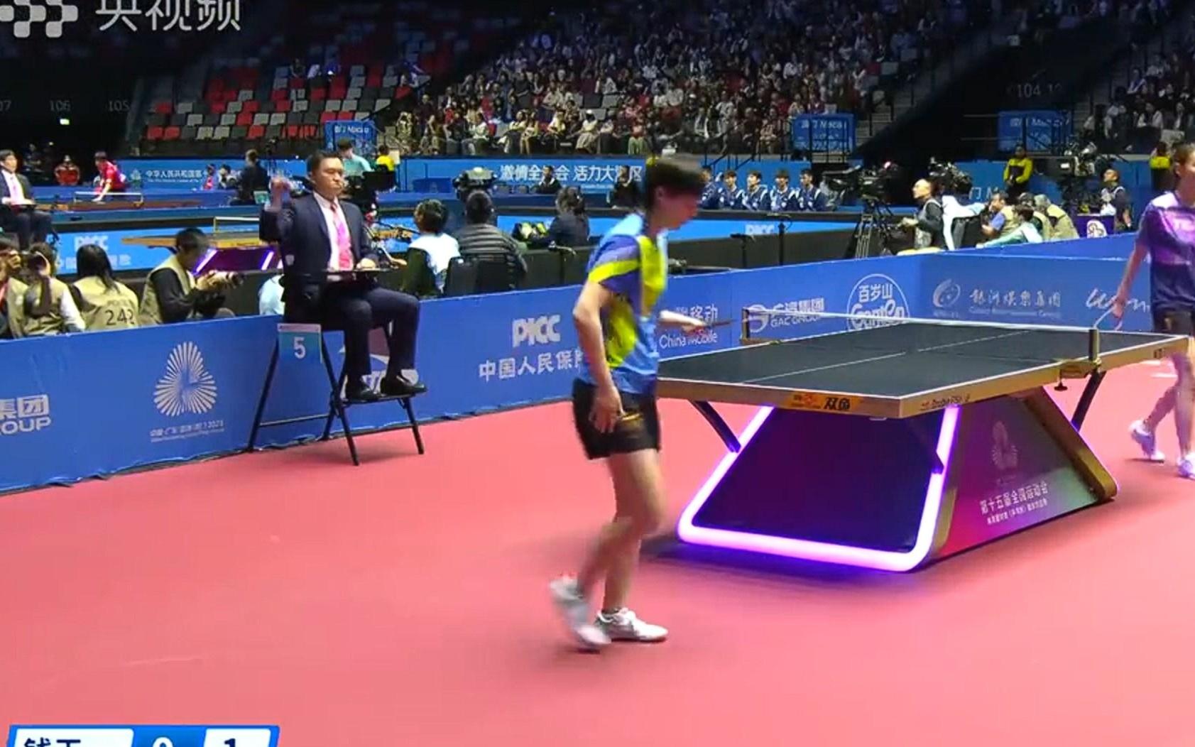王曼昱41战胜钱天一，晋级全运会乒乓球女子单打八强