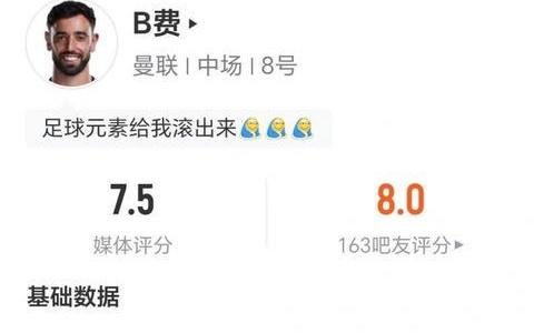 B费本场数据：3射两正打进1球，1次关键