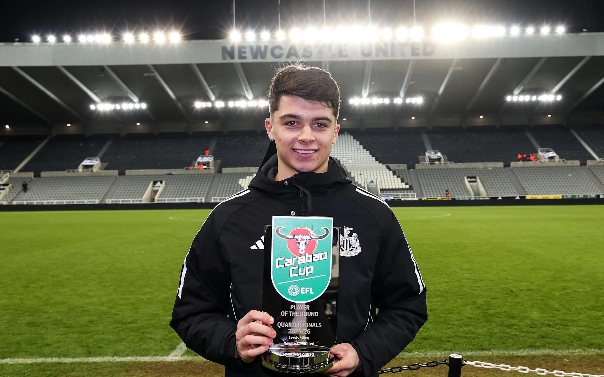 官方：纽卡后卫刘易斯米利当选英联杯14决赛最佳球员