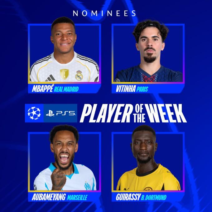 欧冠本轮最佳球员候选：姆巴佩、维蒂