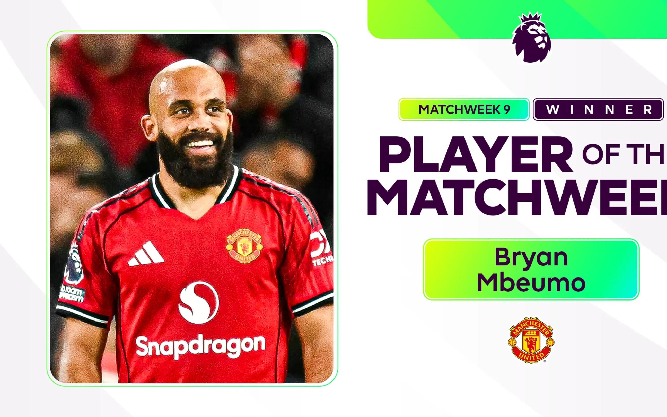 英超官方：姆伯莫当选第9轮最佳，曼联