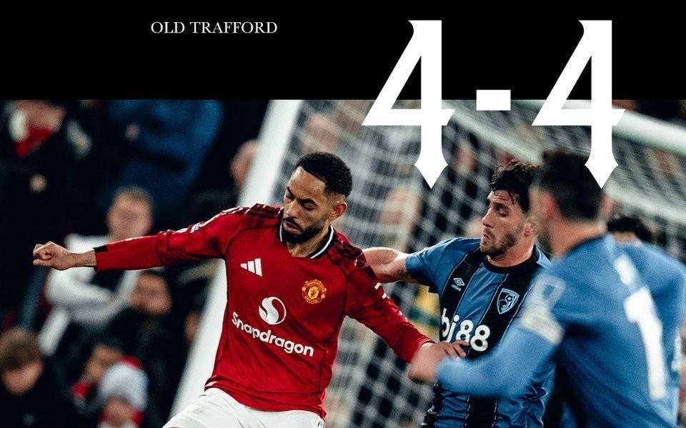 3平2负，曼联已连续5次英超对阵伯恩茅斯不胜