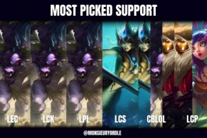 外媒统计各一级赛区出场最多辅助：LPL、LCK、LEC均为牛头