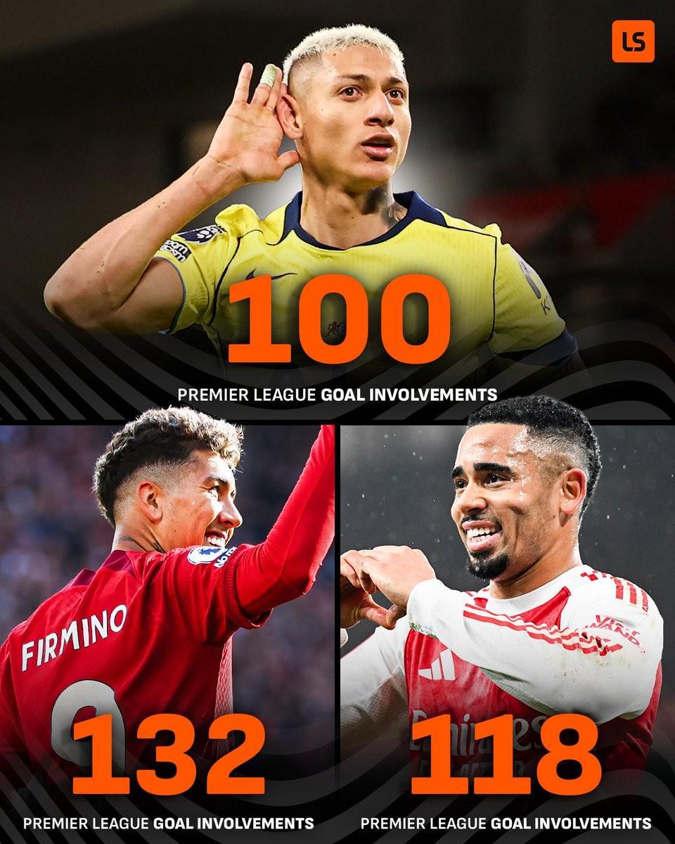 里沙利松英超生涯已参与100球，成巴