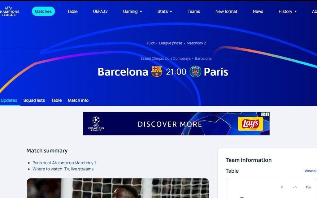 欧足联官网显示巴萨vs巴黎在蒙特惠奇，但巴萨官方未最终确认