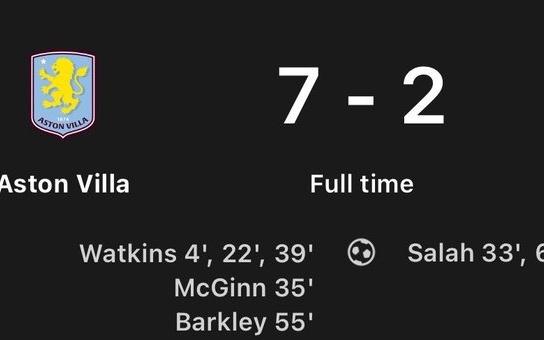 利物浦近十场对阵维拉保持不败，上次