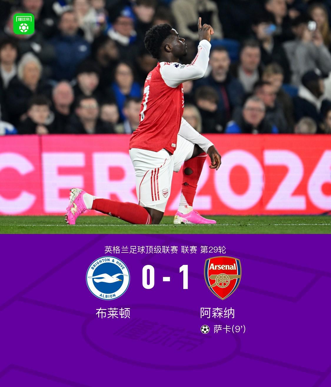 剑南春阿森纳10布莱顿扩大积分榜领