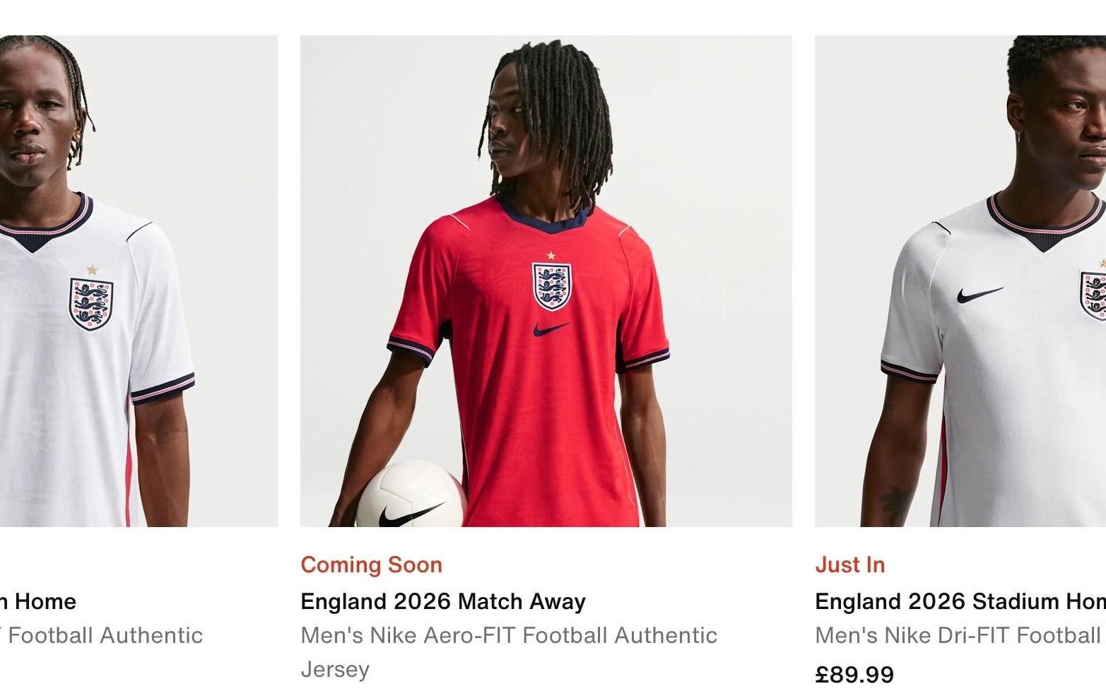 邮报：英格兰队世界杯球衣售价134.99