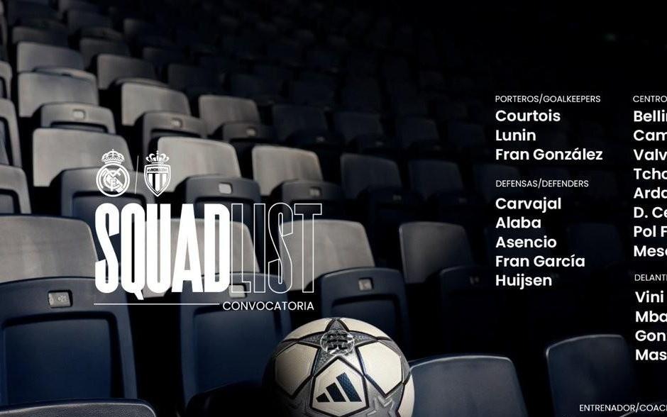 皇马欧冠战摩纳哥大名单：姆巴佩领衔