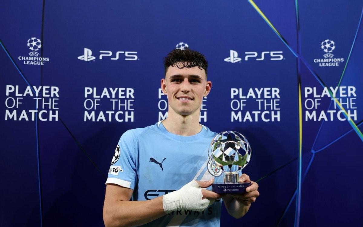 梅开二度，福登当选曼城vs多特全场最佳球员