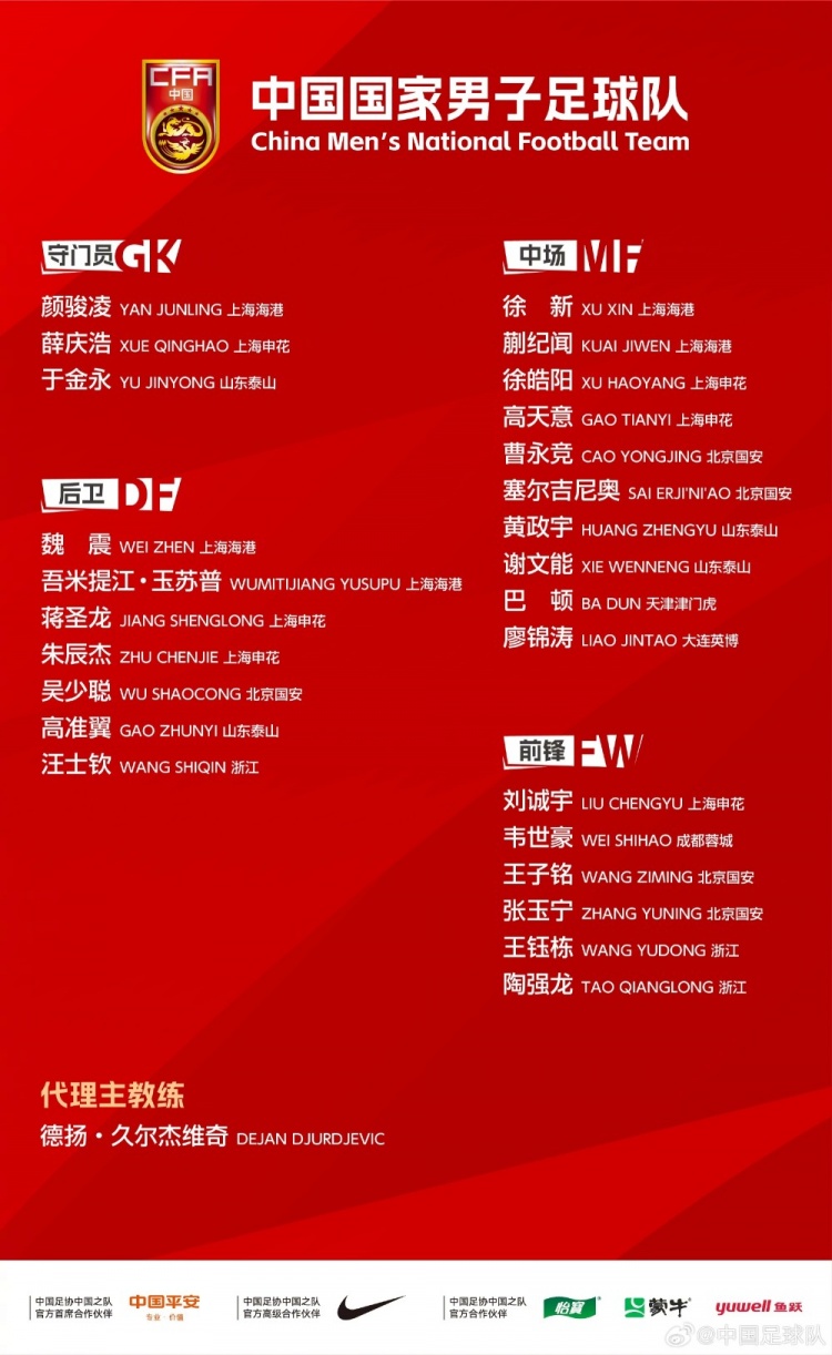 国足名单俱乐部分布：申花6人最多，国