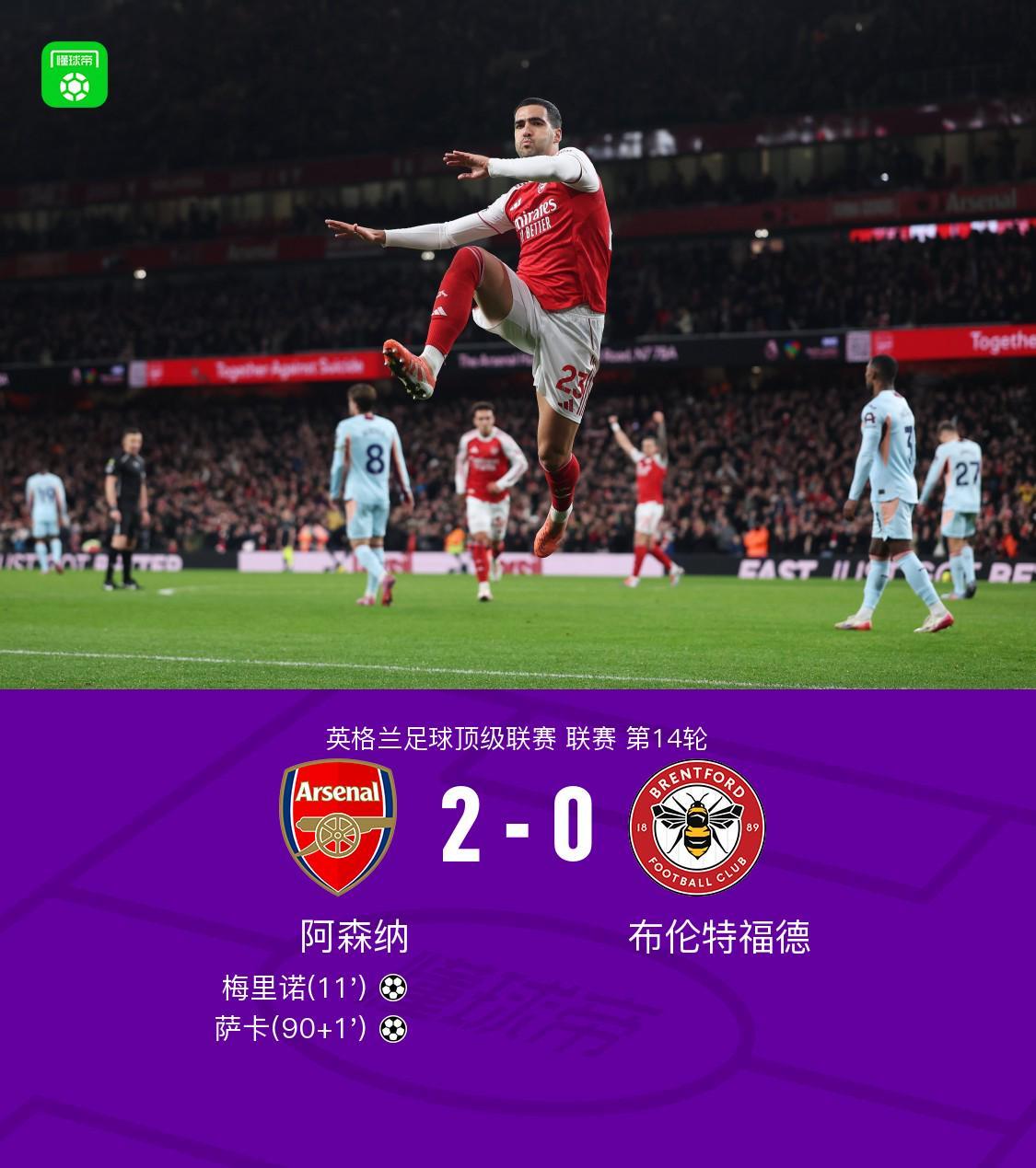 剑南春阿森纳20布伦特福德，梅里诺传
