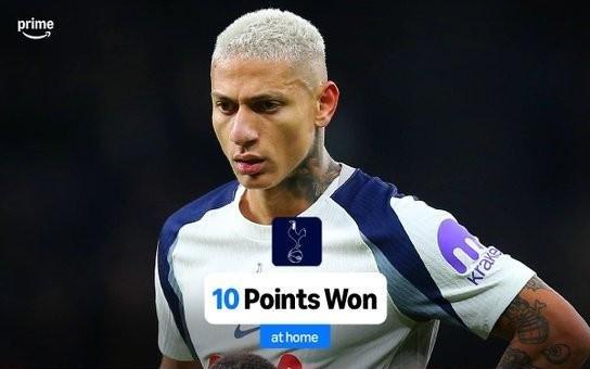 热刺本赛季主场仅获10分，英格兰前4