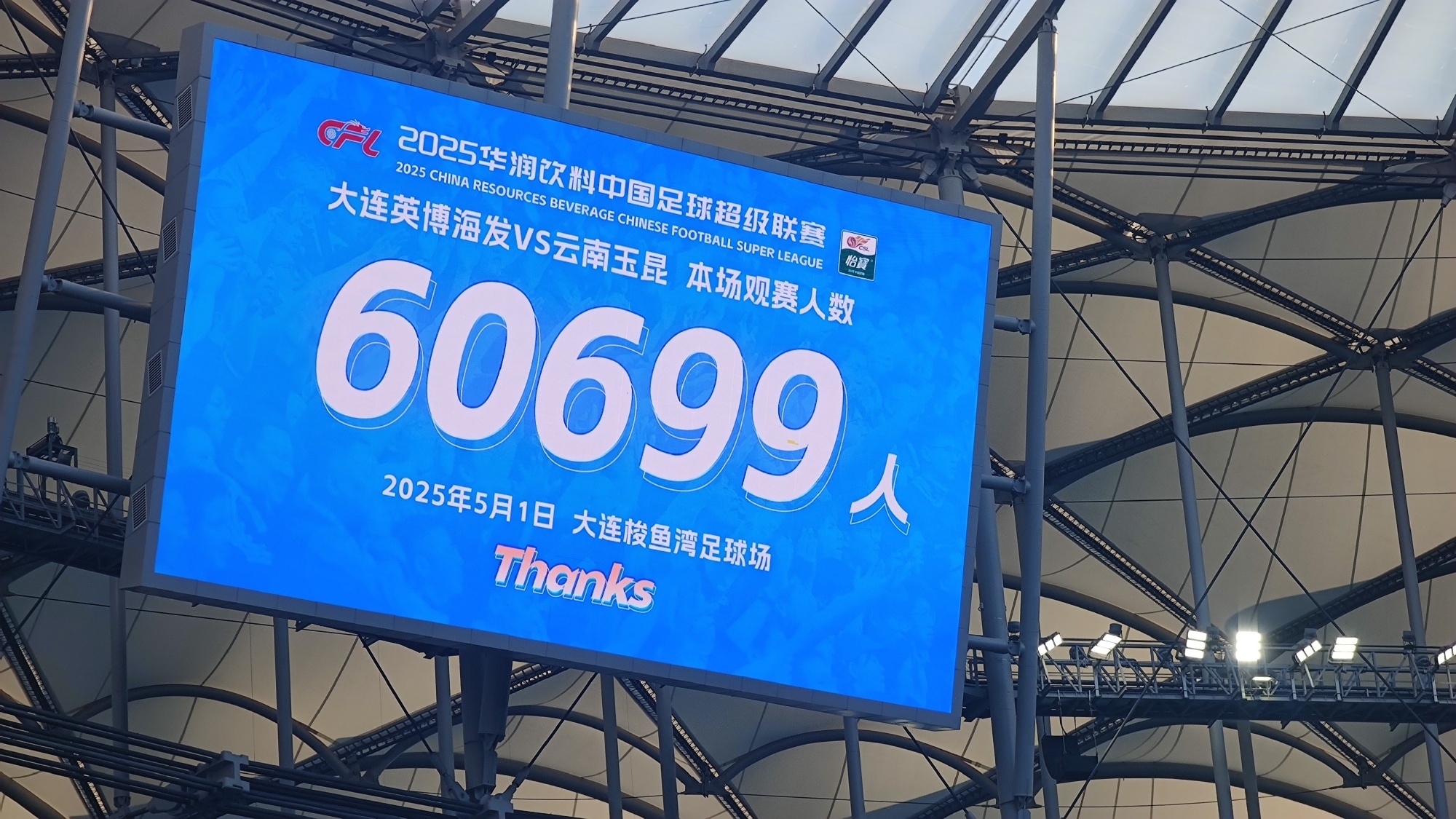60699人！大连英博再刷中超上座第二纪录4个主场3次进入历史前五