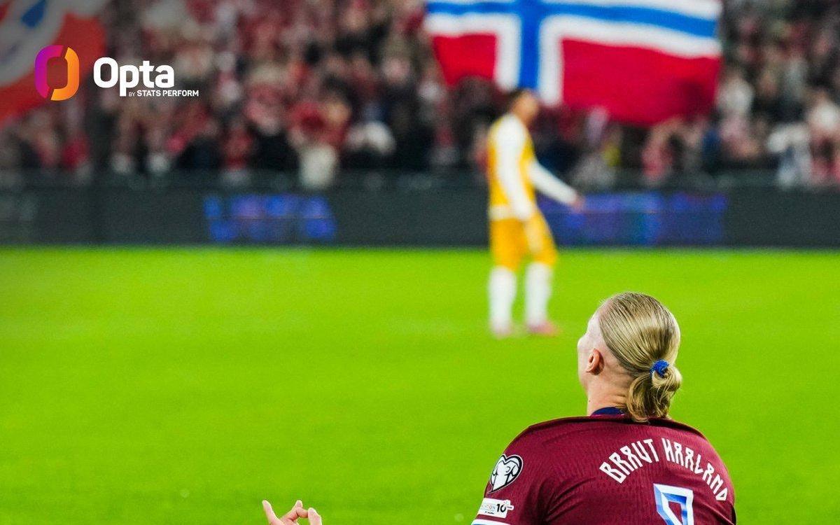 五子登科，哈兰德是近48年来首位在世欧预单场进5球的球员