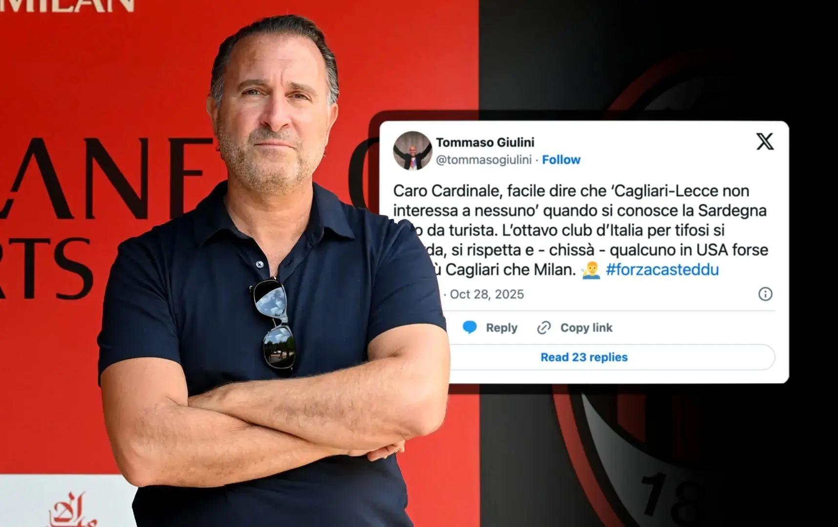 卡利亚里主席驳斥米兰老板：在美国，有