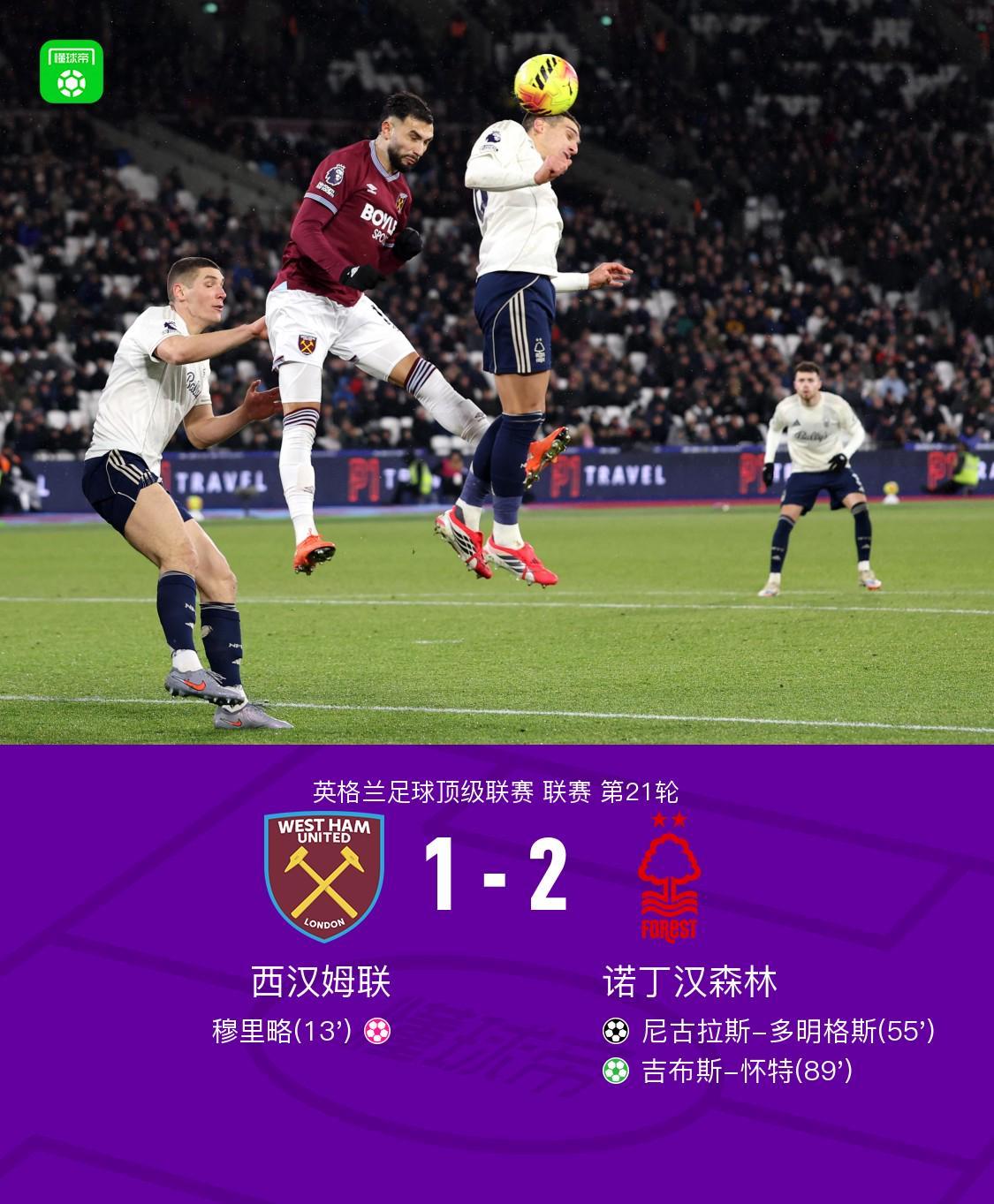 诺丁汉森林21逆转西汉姆联，多明格斯