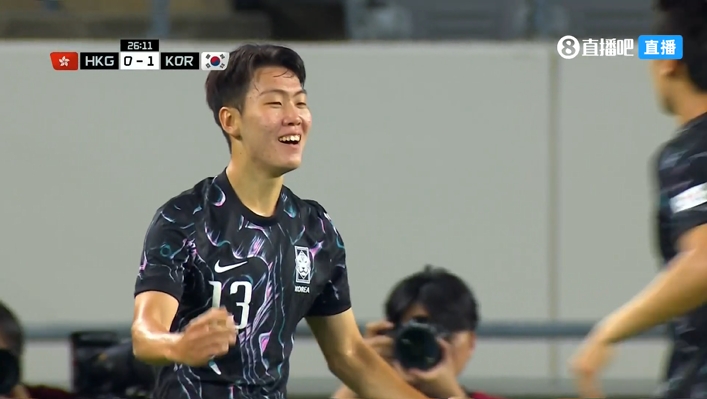 守了27分钟！姜尚润转身射门得手，中国香港01落后韩国