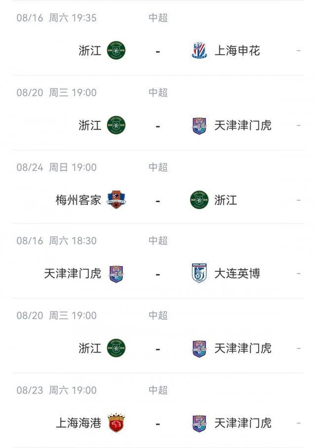 魔鬼赛程!改期后浙江8天3赛津门虎7天内对阵英博、浙江、海港!