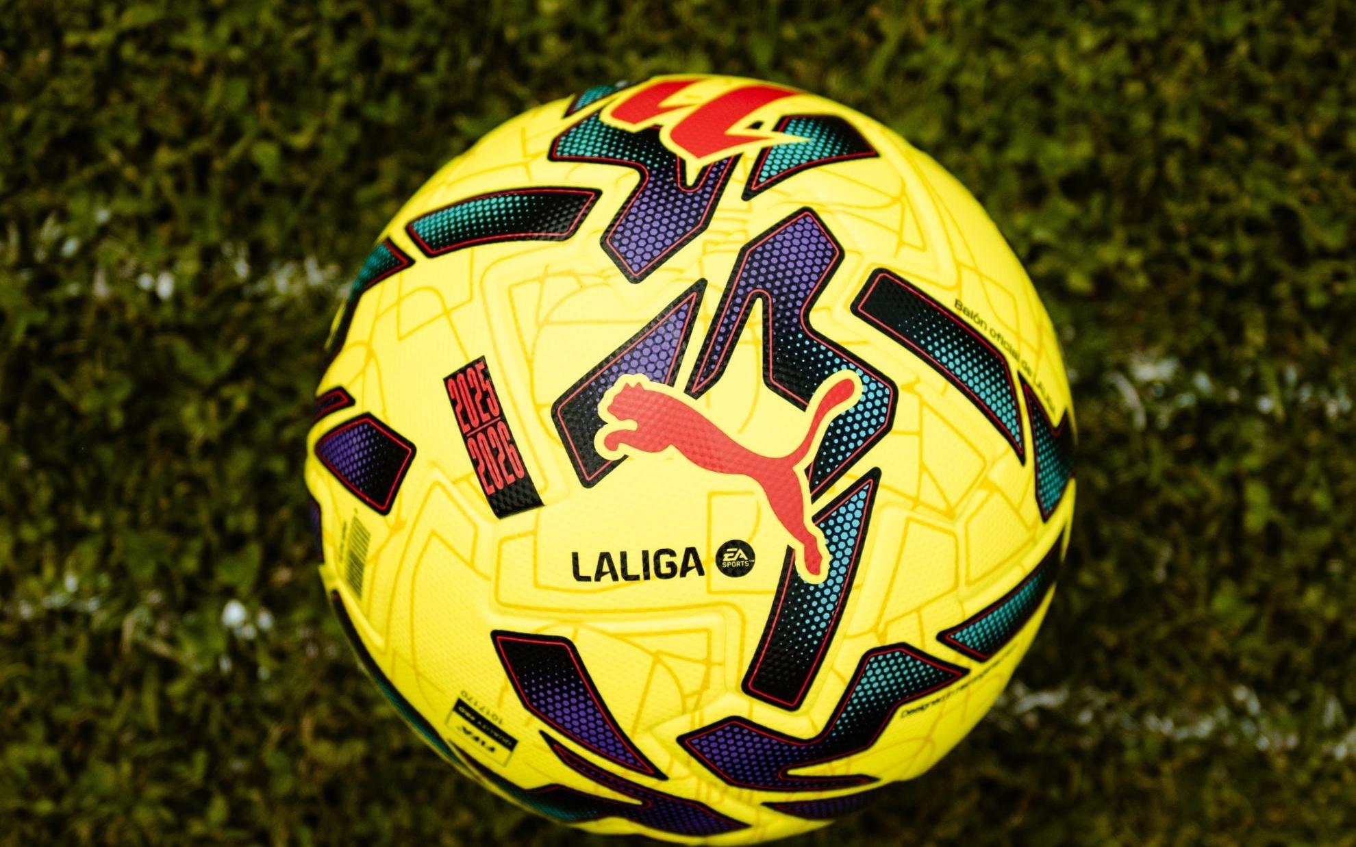 西甲发布冬季新款比赛用球：荧光黄配色，纹理致敬赛车运动