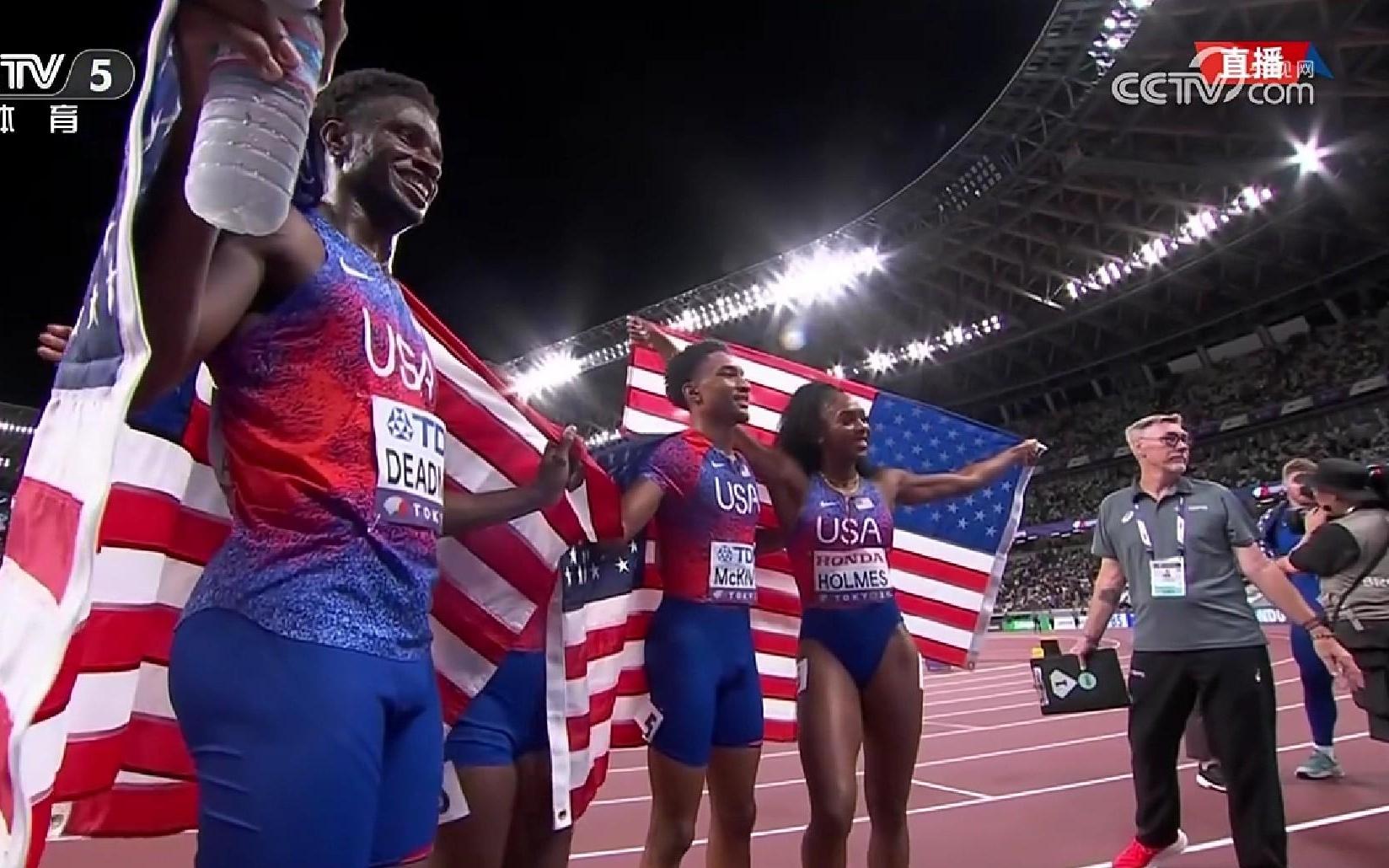 混合4x400米接力：美国队3分08秒80打破赛会纪录，成功卫冕