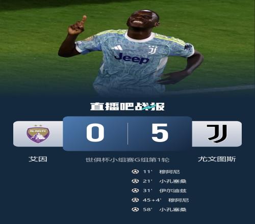 50击败艾因!尤文2003年之后首次在国际赛事中净胜5球