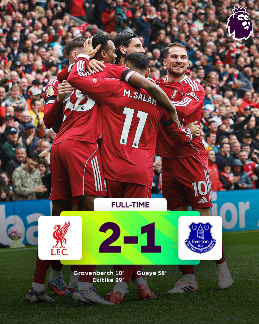 红色压倒蓝色！利物浦1937年以来首次主场对阵埃弗顿五连胜