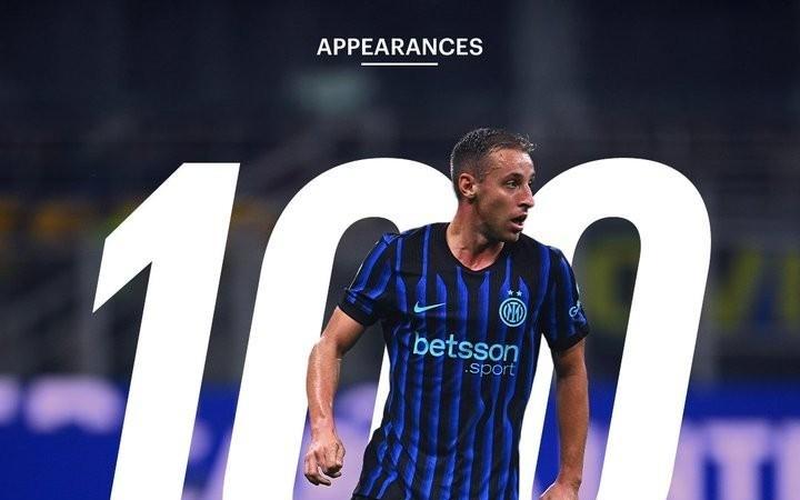 里程碑，弗拉泰西完成了代表国米的第100场比赛