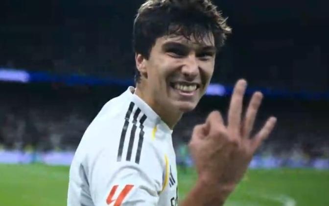 贡萨洛戴帽！脚后跟破门致敬C罗，20年第一人，皇马球迷膜拜