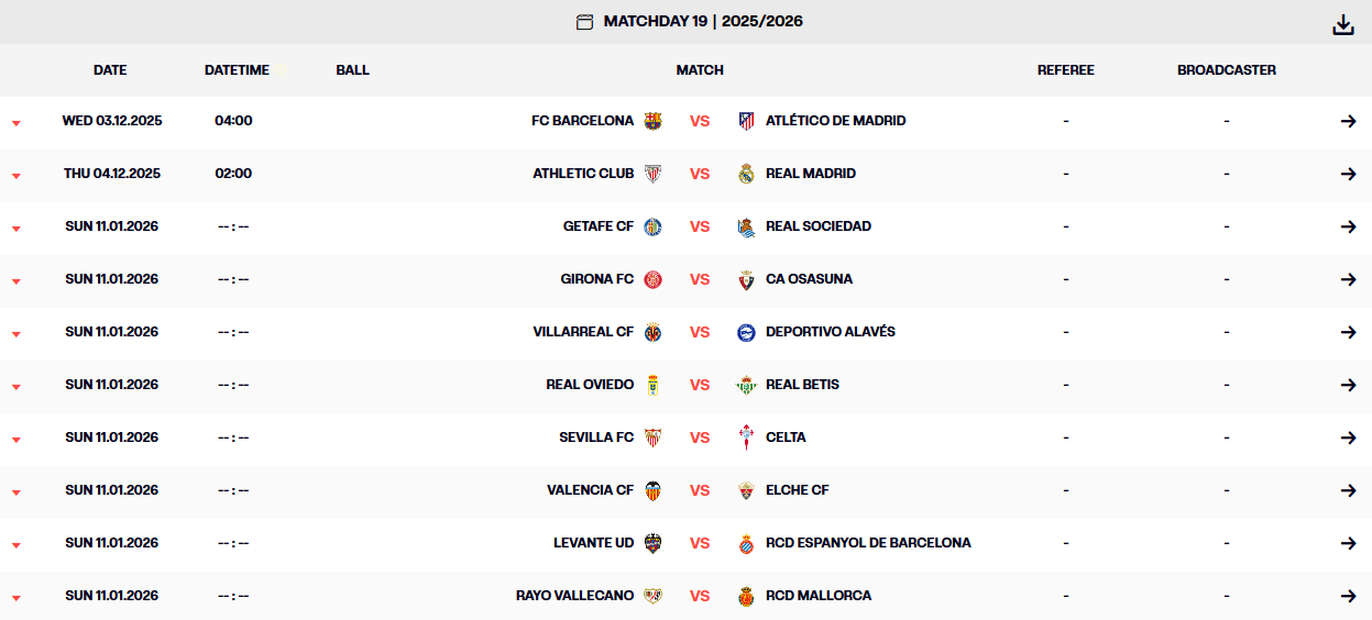 让路西超杯，西甲第19轮马竞vs巴萨、毕包vs皇马提前